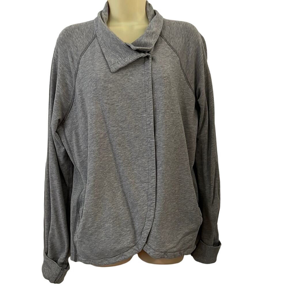 Soma Size Large Gray Heather Knit Jacket Snap Closure Long Sleeves Pockets